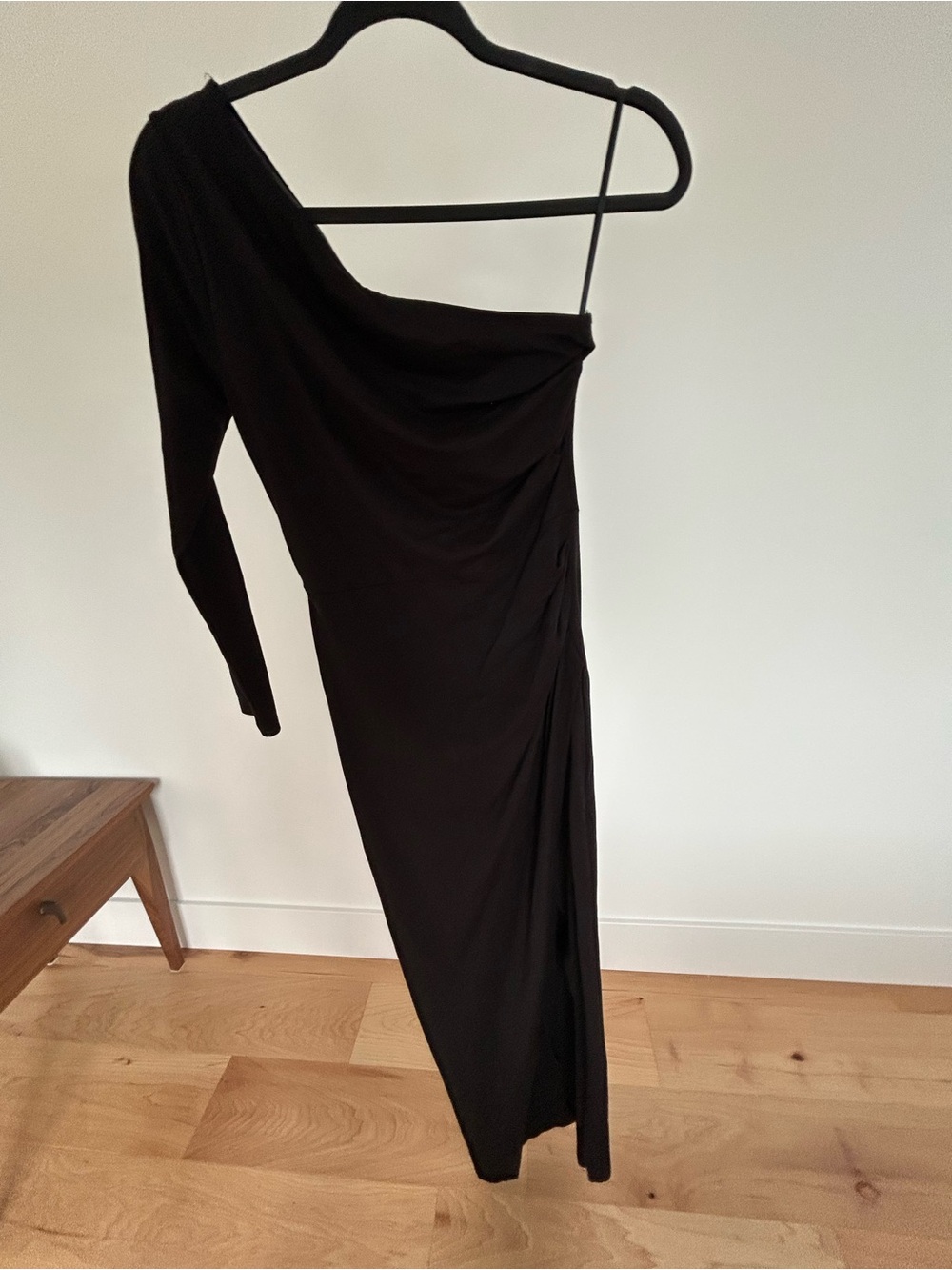 One-Shoulder Black Ruched Evening Maxi Dress